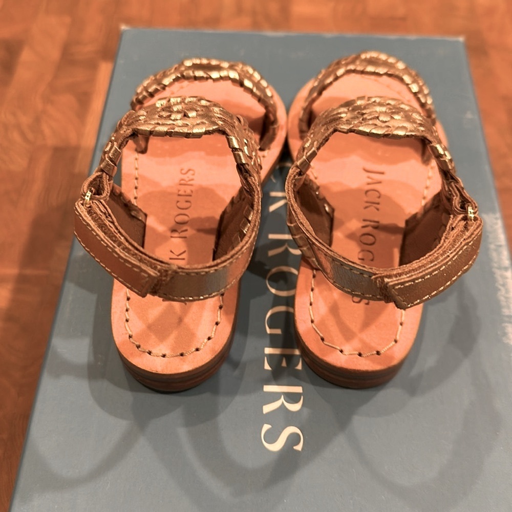 Jack Rogers Girls Gold Braided Leather Sandals - Picture 4 of 7